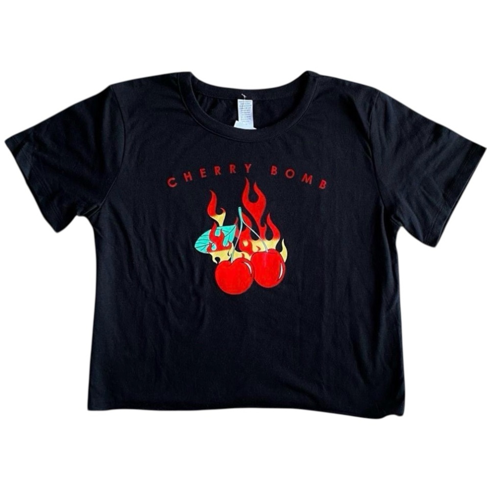 Gildan Black Cherry Bomb Graphic Short Sleeve Tee Shirt Womens L